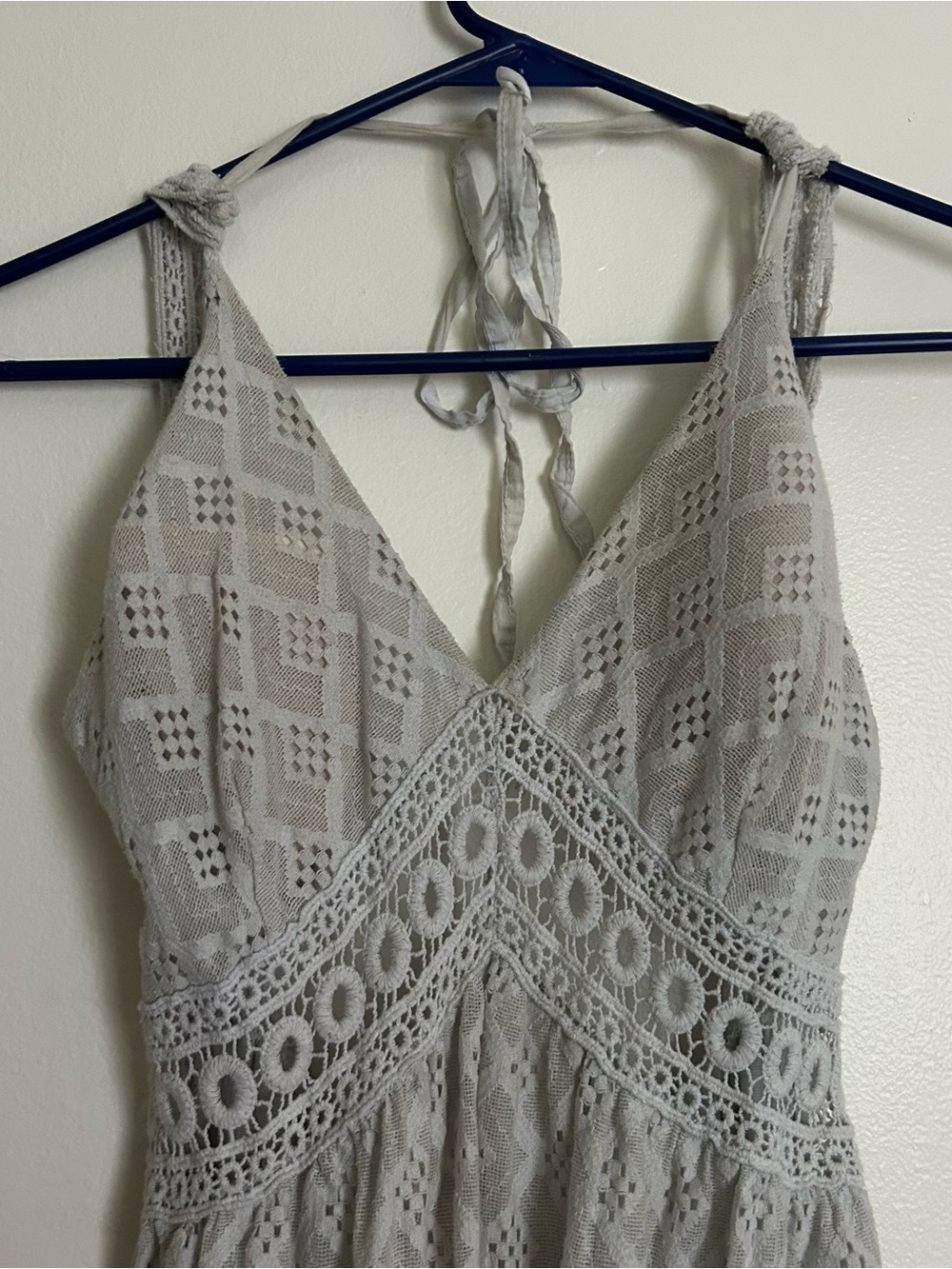 Grey/Blue Lace Halter Backless Dress - Picture 2 of 7